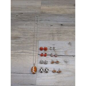 Lot Of 8 Pair‎ Sports Balls Earrings And Necklace Rhinestones